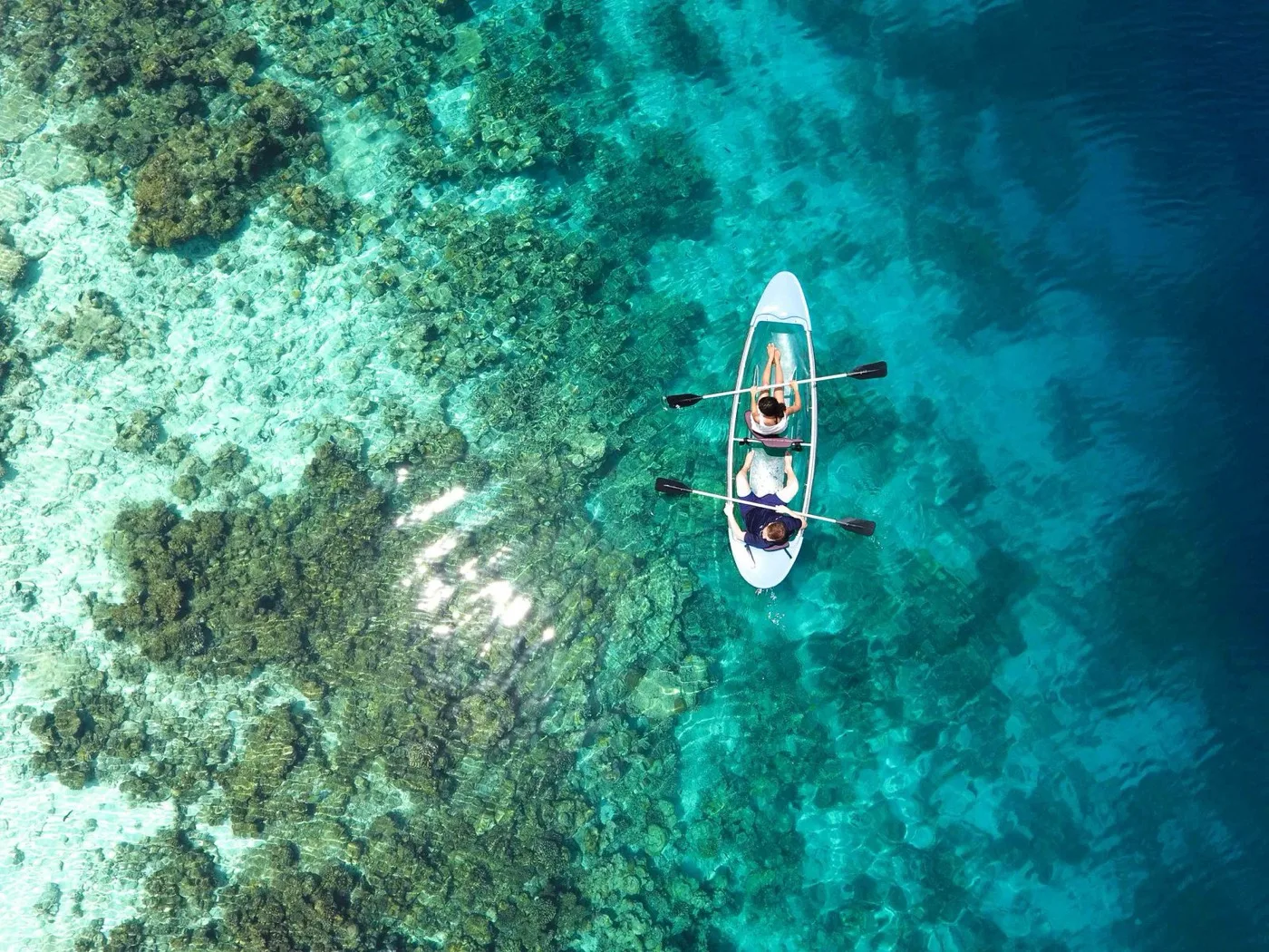 Clear lagoon water over a coral reef