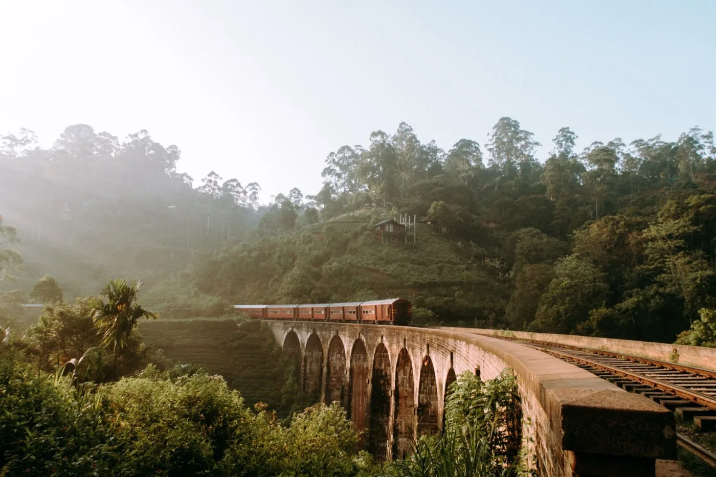 Nine Arches Bridge and a train in the hills near Ella, Sri Lanka